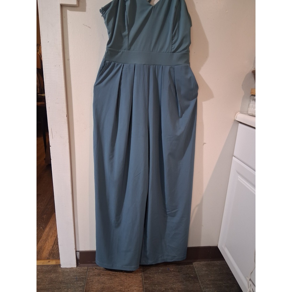 Halara Breezeful Wide Leg Quick Dry Pocket Jumpsuit Blue Large L‎ Regular V-Neck